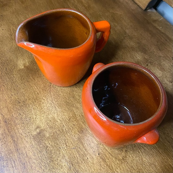 Vintage FRANKOMA Flame Orange Creamer and Sugar - Picture 3 of 8